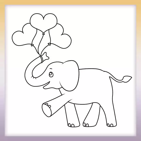 Elefant mit Herzballons - Online-Malvorlagen für Kinder