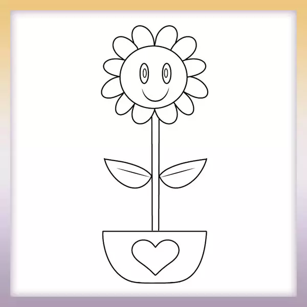 Blume in einem Herztopf - Online-Malvorlagen für Kinder