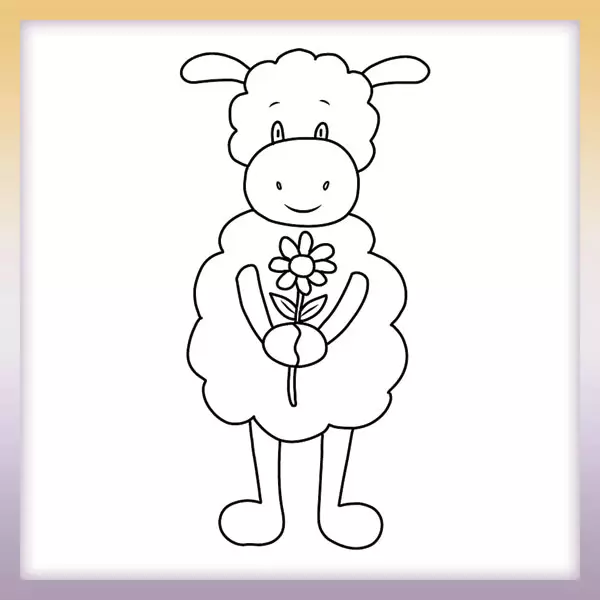 Schaf mit Blume - Online-Malvorlagen für Kinder