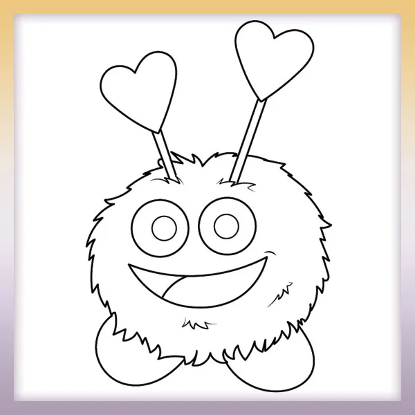 Flauschiges Valentine-Monster | Online-Malvorlagen für Kinder
