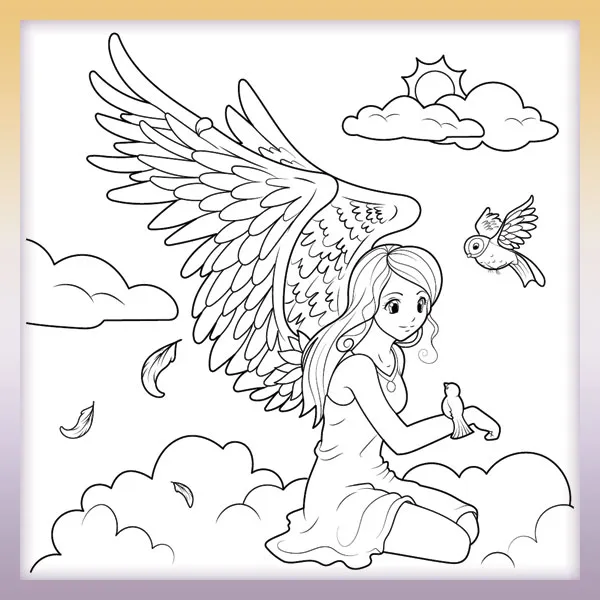 Engel in den Wolken | Online-Malvorlagen für Kinder
