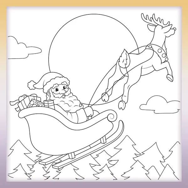 Weihnachtsmann mit Rentier | Online-Malvorlagen für Kinder