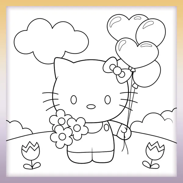 Hello Kitty mit Luftballons | Online-Malvorlagen für Kinder