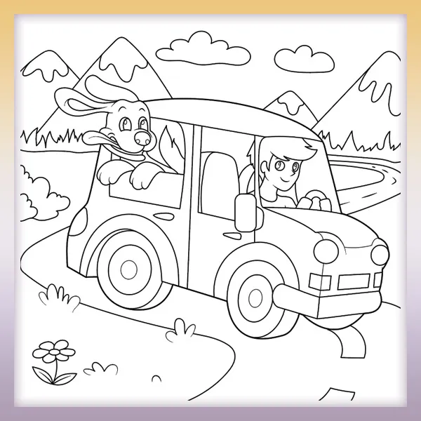Junge mit Hund auf einer Reise | Online-Malvorlagen für Kinder