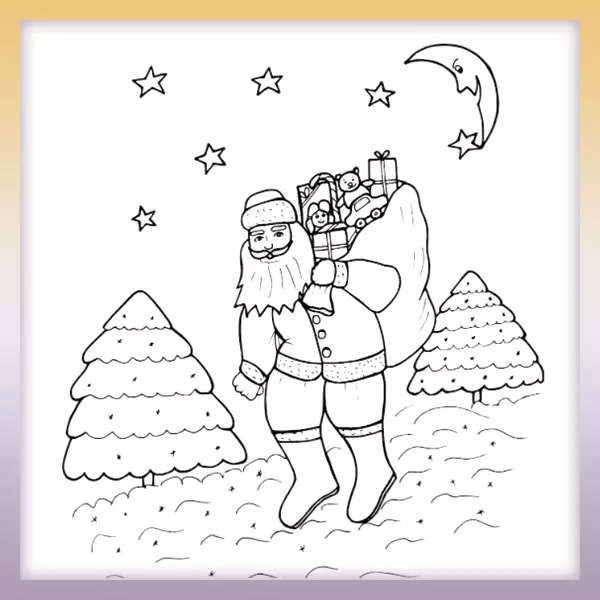Weihnachtsmann mit Geschenken - Online-Malvorlagen für Kinder
