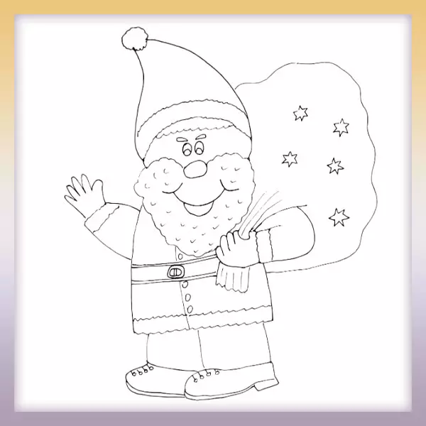 Weihnachtsmann mit einer Tüte Geschenke - Online-Malvorlagen für Kinder