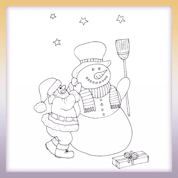Weihnachtsmann baut einen Schneemann - Online-Malvorlagen für Kinder