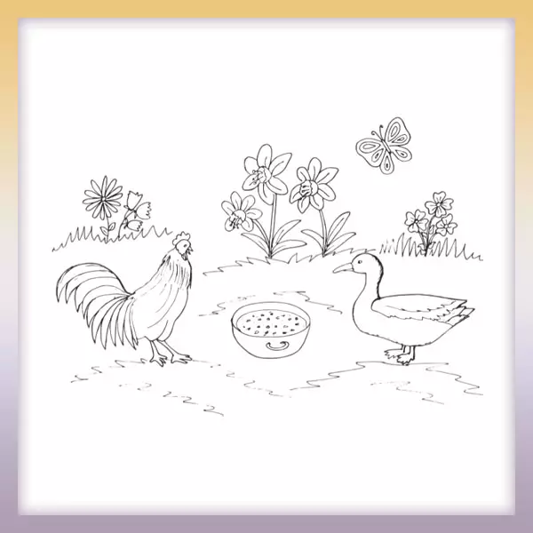 Ente und Henne - Online-Malvorlagen für Kinder
