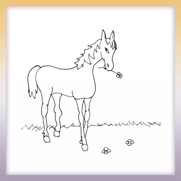 Pferd mit einer Blume - Online-Malvorlagen für Kinder