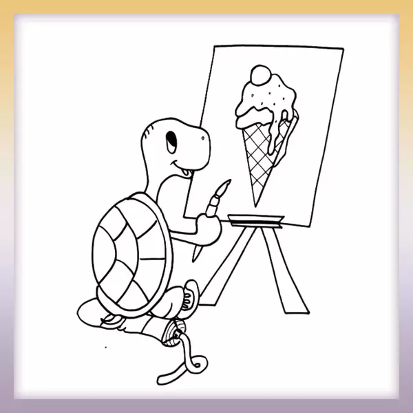 Schildkröte malt Eis - Online-Malvorlagen für Kinder