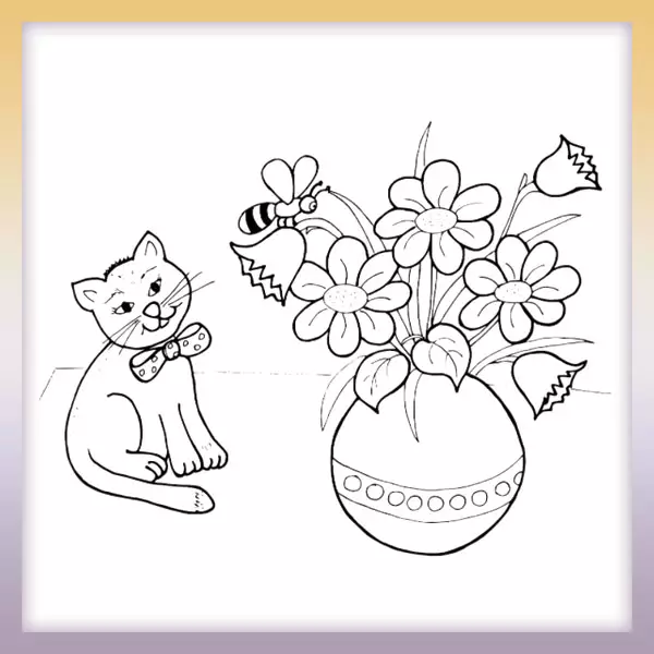 Kätzchen und ein Blumenstrauß - Online-Malvorlagen für Kinder
