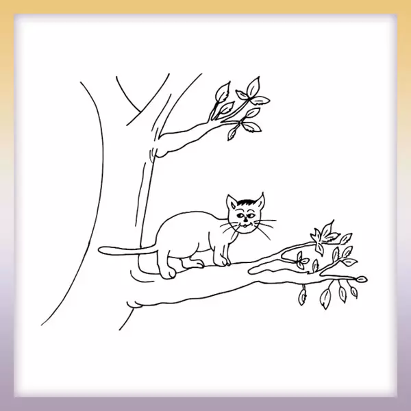 Katze auf einem Baum - Online-Malvorlagen für Kinder