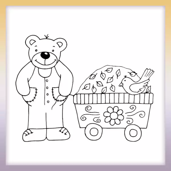 Teddy mit Karren - Online-Malvorlagen für Kinder