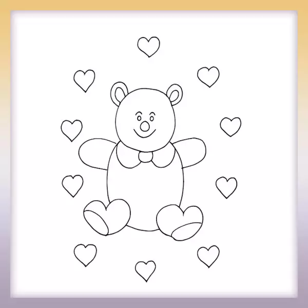 Teddybär mit Herzen - Online-Malvorlagen für Kinder