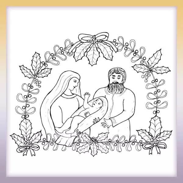 Maria mit Jesus und Joseph - Online-Malvorlagen für Kinder