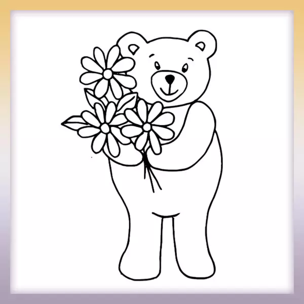 Teddybär mit Blumen - Online-Malvorlagen für Kinder