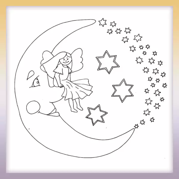 Mond mit einem Engel - Online-Malvorlagen für Kinder