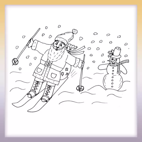 Weihnachtsmann und ein Schneemann - Online-Malvorlagen für Kinder