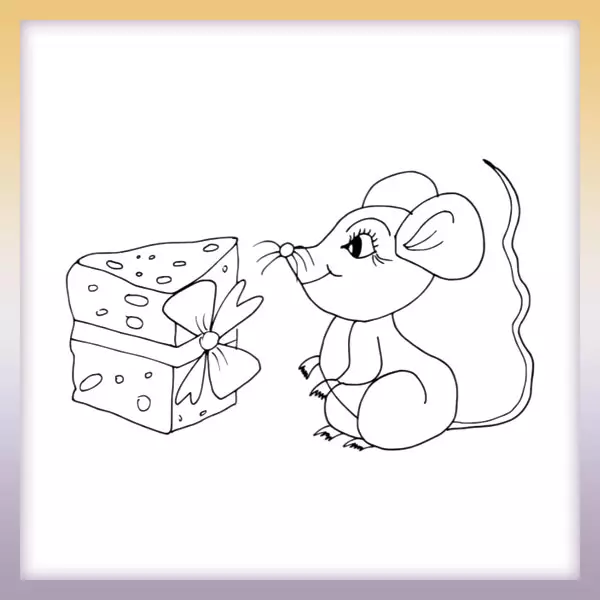 Maus und Käse mit Schleife - Online-Malvorlagen für Kinder