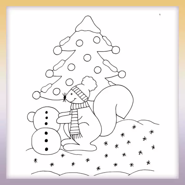 Maus baut einen Schneemann - Online-Malvorlagen für Kinder