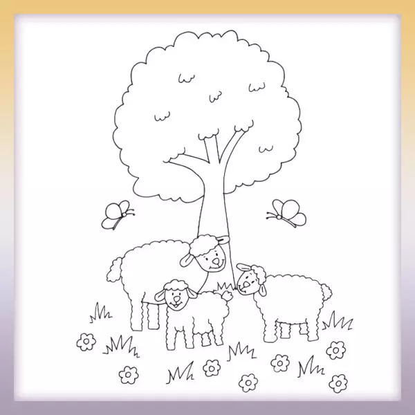 Schafe am Baum - Online-Malvorlagen für Kinder