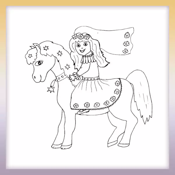 Prinzessin auf einem Pony - Online-Malvorlagen für Kinder