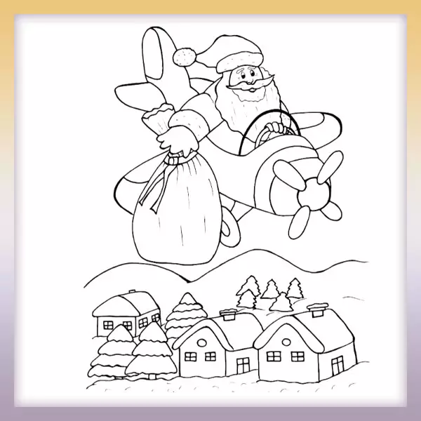Weihnachtsmann im Flugzeug - Online-Malvorlagen für Kinder