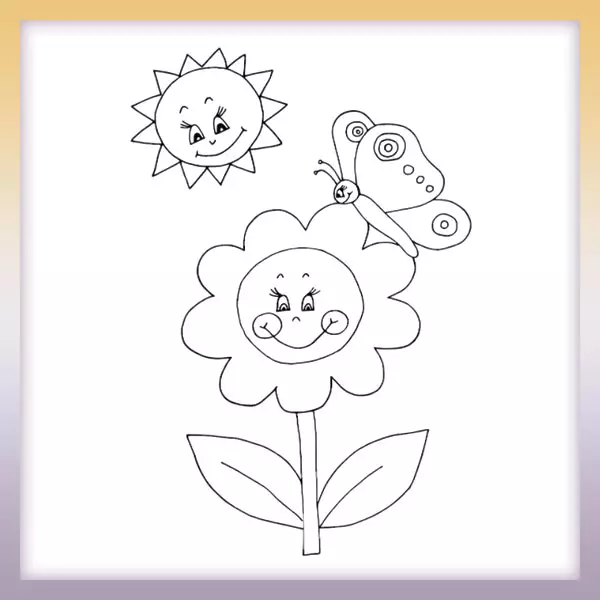 Sonnenblume und Schmetterling - Online-Malvorlagen für Kinder