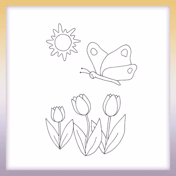 Tulpen und Schmetterling - Online-Malvorlagen für Kinder