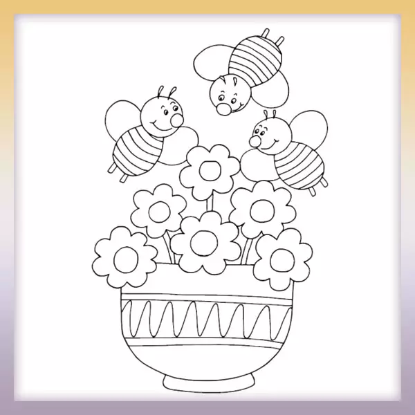 Bienen auf Blumen - Online-Malvorlagen für Kinder