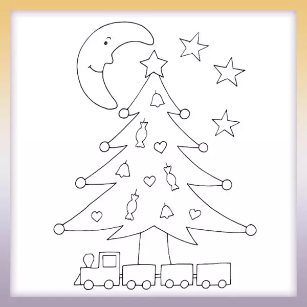Weihnachtsbaum und Zug - Online-Malvorlagen für Kinder